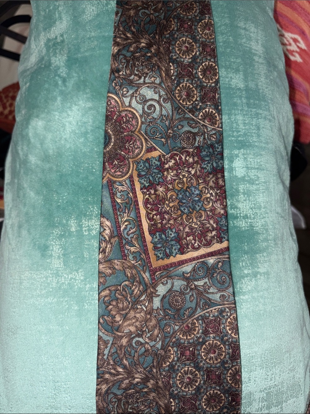 Paisley Medallion Men's Tie in Teal and Brown
